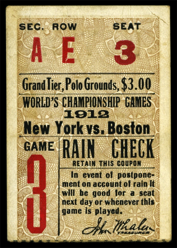 Boston Sports - 1912 World Series Ticket Stub
