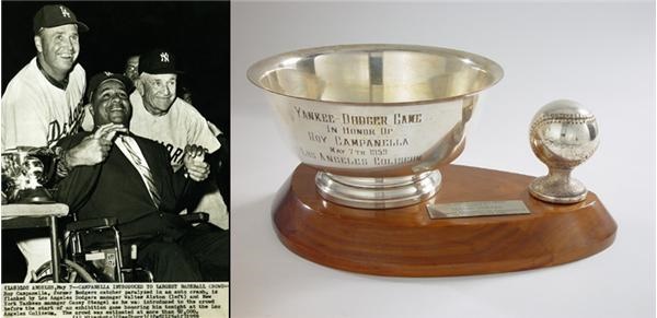 Dodgers - Roy Campanella Night Trophy Presented To Elston Howard