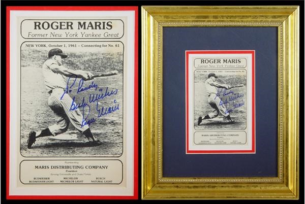 Mantle and Maris - Roger Maris Signed 61st Home Run Ad Card