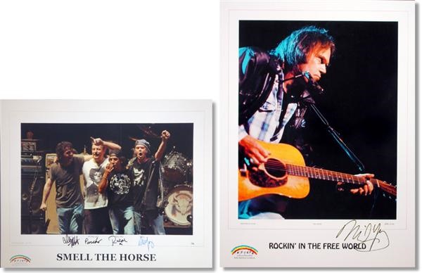 Rock Autographs - Two Neil Young & Crazy Horse Signed Photographs from his Charity