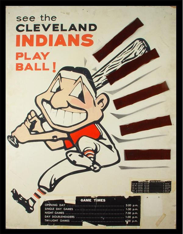 Ernie Davis - 1960's Cleveland Indians Wood Schedule Sign (29"x38")