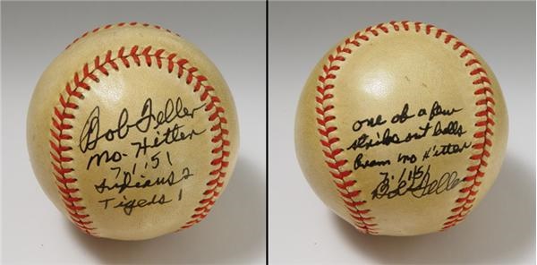 - 1951 Bob Feller No-Hitter Game Used Baseball