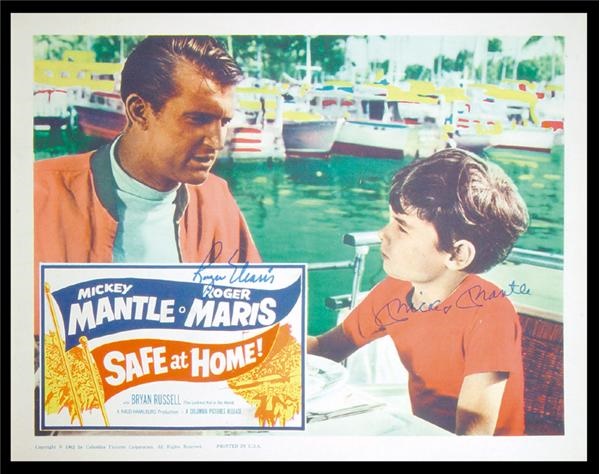 - Mickey Mantle & Roger Maris Signed Safe At Home Lobby Card (11x14”)