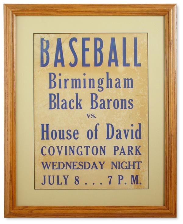 Baseball Memorabilia - 1930’s Birmingham Black Barons vs. House of David Broadside