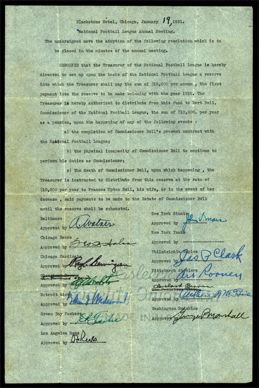 The Bert Bell Collection - 1951 NFL Owners Signed Contract