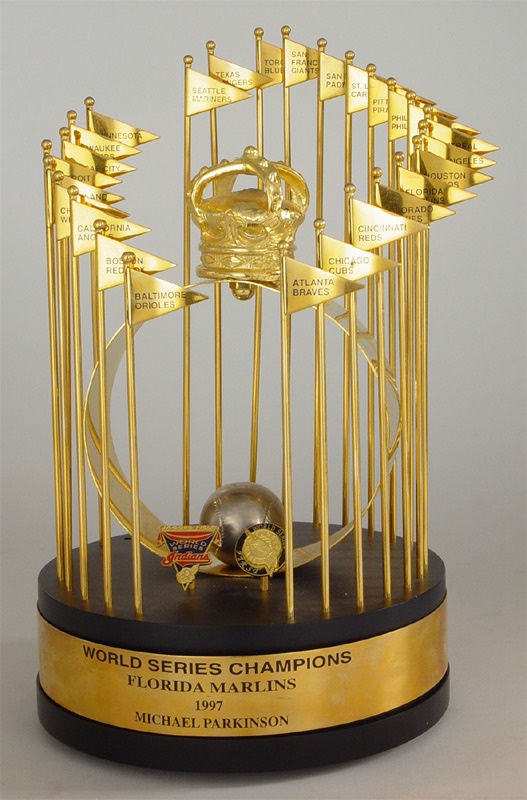 FLORIDA MARLINS WORLD SERIES TROPHY 1997 MINIATURE REPLICA BASEBALL  MEMORABILIA