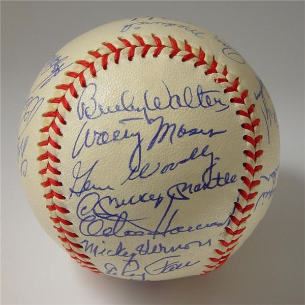 Old Timers Signed Baseball With Mickey Mantle