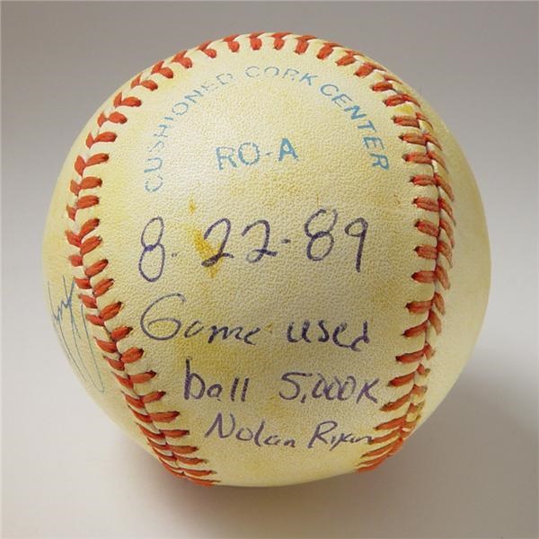 Game Used Baseballs - Nolan Ryan 5,000th Strikeout Game Used Baseball Signed by Rickey Henderson