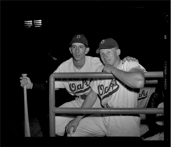 The Gene Schoor Collection - 1948 Billy Martin & Jackie Jensen of the Oakland Oaks To Join the Yankees Original Negative