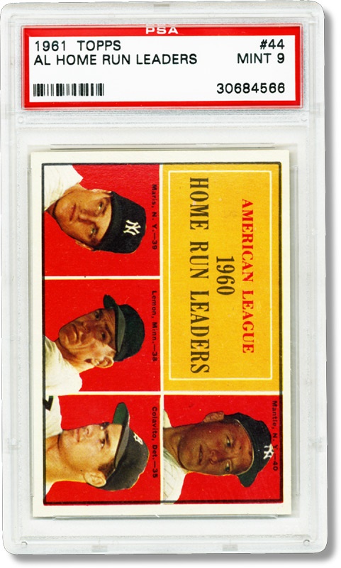 - 1961 Topps #44 AL Home Run Leaders (Mantle) PSA 9