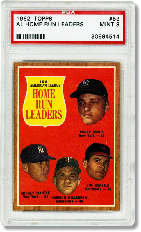 - 1962 Topps #53 AL Home Run Leaders Mantle/Maris PSA 9