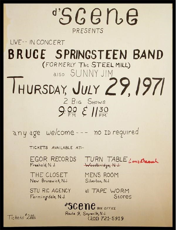 - 1971 Bruce Springsteen Band One-Of A-Kind Hand Drawn Concert Poster