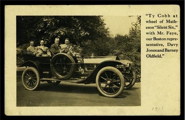 Ernie Davis - 1911 Ty Cobb with Barney Oldfield Automobile Advertising Postcard
