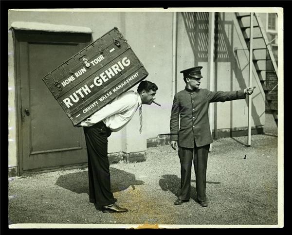 - Bustin' Babe Ruth Carries His Barnstorming Trunk Wire Photograph