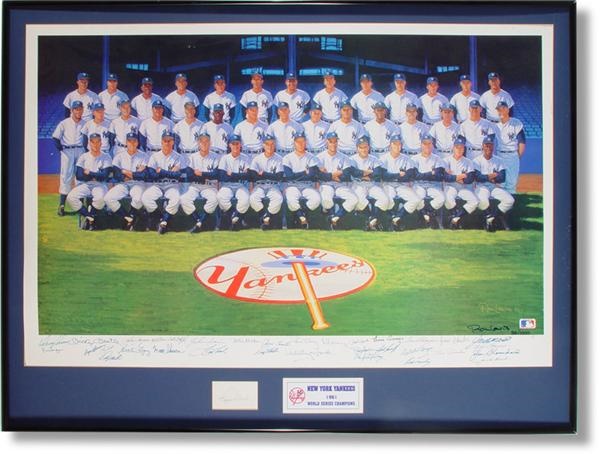 NY Yankees, Giants & Mets - 1961 New York Yankees Reunion Signed Print with Maris Cut (24"x38")