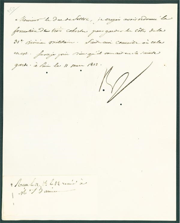 Historical - 1812 Napoleon Handwritten Letter with Important Military Content