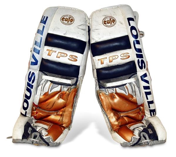 1997-98 Curtis Joseph Edmonton Oilers Game Worn Goalie Pads (Photo-matched)