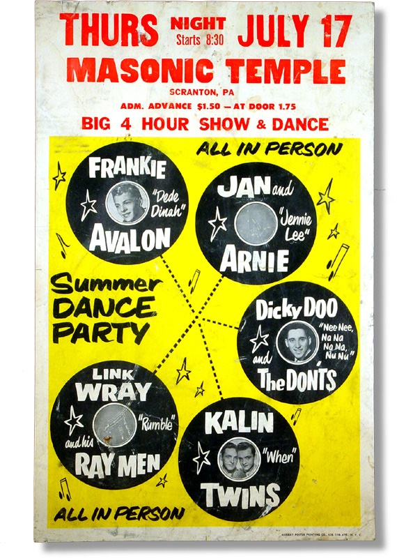 Rock Posters - 1958 Dicky Doo & the Don’ts with Frankie Avalon Masonic Temple Poster