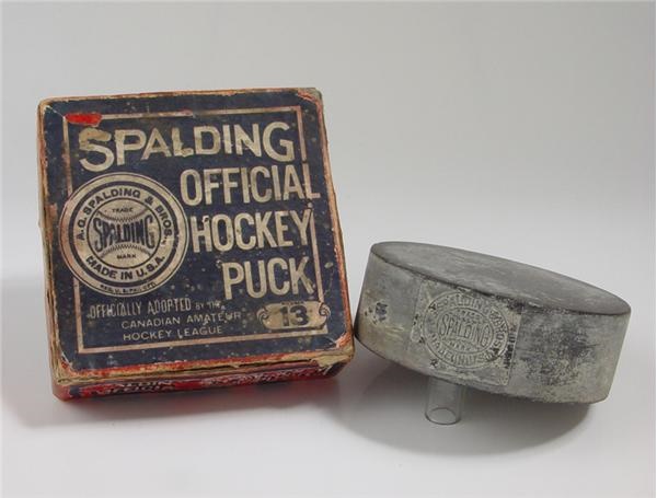 Hockey Memorabilia - Circa 1910’s Spalding CAHL Game Puck in the Original Box