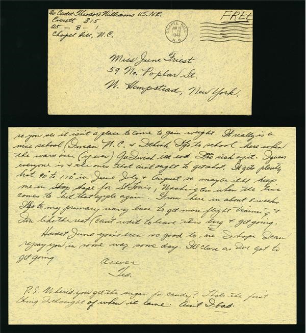 1943 Ted Williams Handwritten Letter with Baseball & Navy Content (ALS)