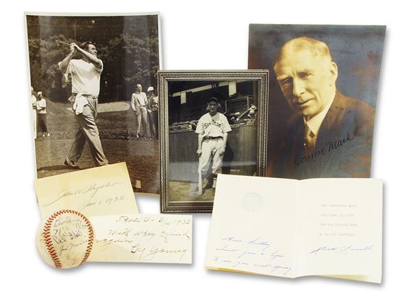 Baseball Autographs - Photo and Autograph Lot Includes Connie Mack Signed Photo and Cy Young Cut Signature (14 pieces)