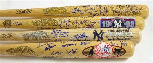 NY Yankees, Giants & Mets - 1990s N.Y. Yankees World Championship Signed Bats (4)