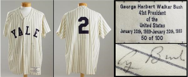 Baseball Autographs - President George H.W. Bush Signed Yale Baseball Jersey #50/100