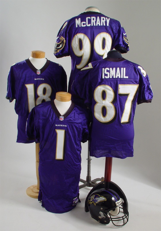 - 1997-2001 Baltimore Ravens Jerseys & Helmet with “Superstars” (5)