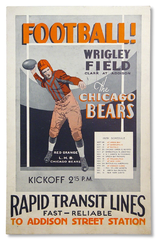 Football - 1929 Red Grange Chicago Bears Advertising Display (14x22”)