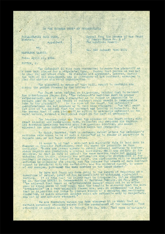 Ernie Davis - Napoleon Lajoie 1902 Philadelphia Court Documents