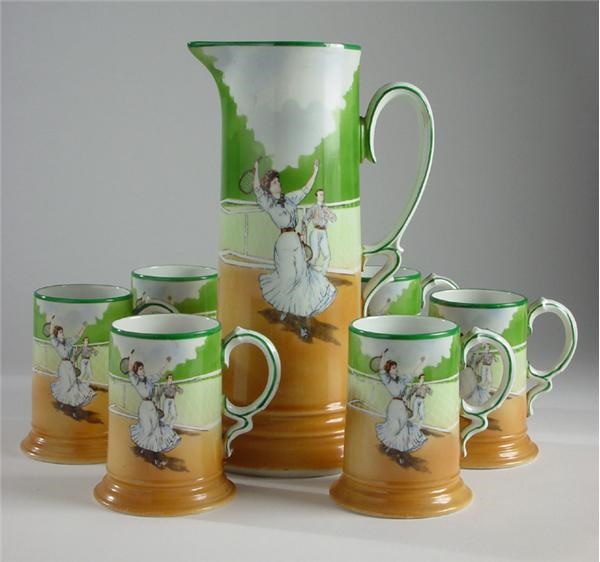 The Dr. David Pagnanelli Tennis Collection - 1890s German Pitcher and Mugs Compete Set