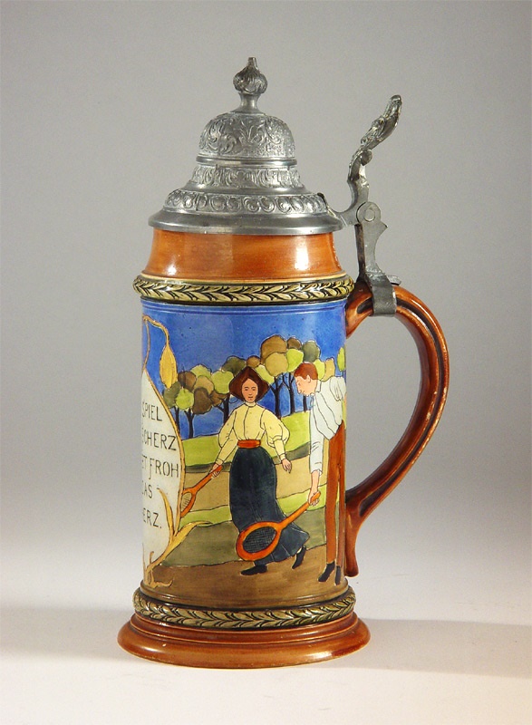 Stunning 1890s Art Nouveau German Tennis Stein