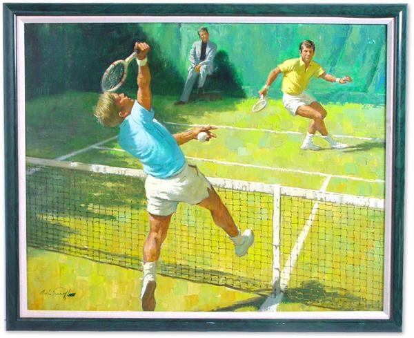 The Dr. David Pagnanelli Tennis Collection - 1960s Tennis Oil Painting by Arthur Saron Sarnoff