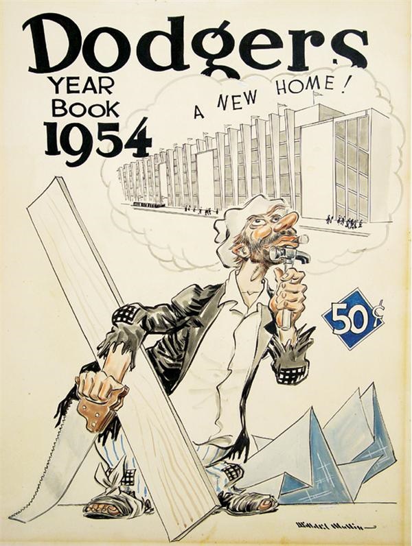 Dodgers - Willard Mullin Original  Cover Artwork for 1954 Brooklyn Dodgers Yearbook (17x22")