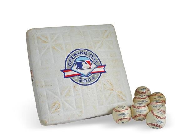 Barry Bonds Game Used Home Run Baseballs (7) and Base