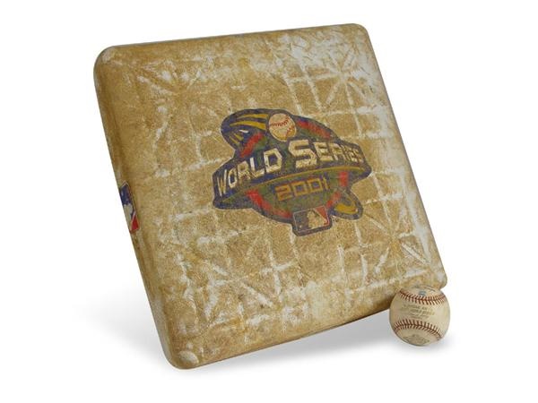 2001 World Series Game Used Base & Baseball