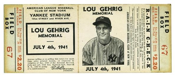 Lou Gehrig - Lou Gehrig Memorial Day Full Ticket