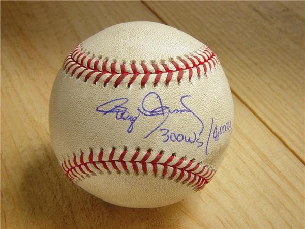 Roger Clemens - Roger Clemens Signed Game Used 300th Win 4,000th Strikeout Baseball