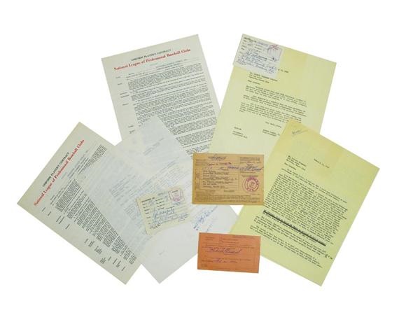 1956 Roberto Clemente Signed Players Contract and Signed Rookie Documents (7 pieces)