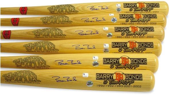 Barry Bonds 5-Time MVP Commemorative Signed Bats (12), 2002 World Series Signed Bats (12), and Four Dozen Uniquely Signed Baseballs