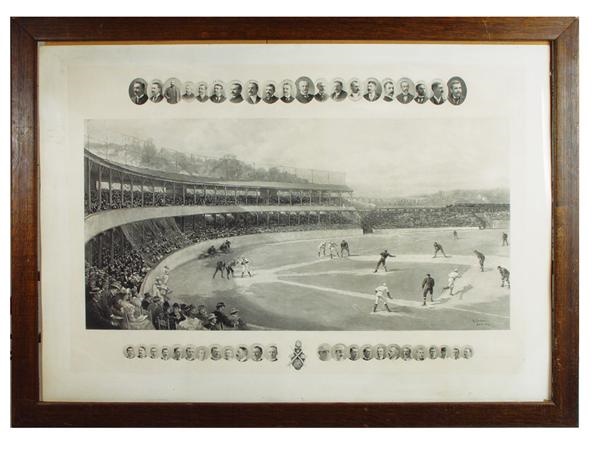19th Century Baseball - 1894 Temple Cup Steel Engraving by Hy Sandham