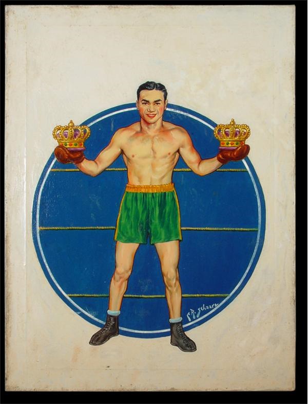 Muhammad Ali & Boxing - 1933 Barney Ross Original Cover Painting for <i>The Ring </i>Magazine