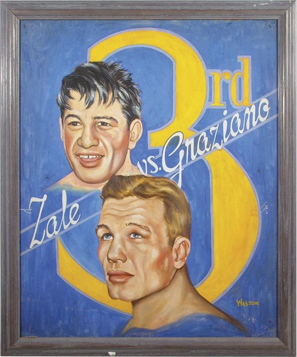 Muhammad Ali & Boxing - 1948 Rocky Graziano vs. Tony Zale III Original Painting for <i>The Ring</i>
