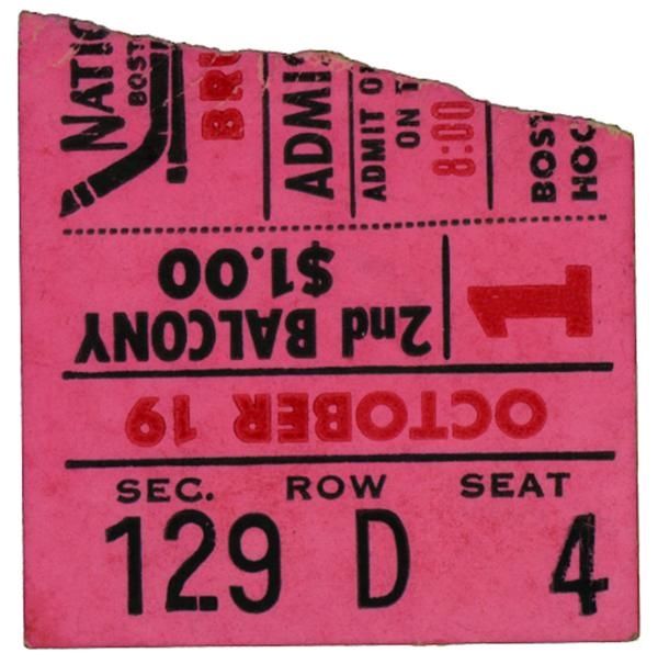 Hockey Memorabilia - 1966 Bobby Orr's First NHL Game Ticket Stub