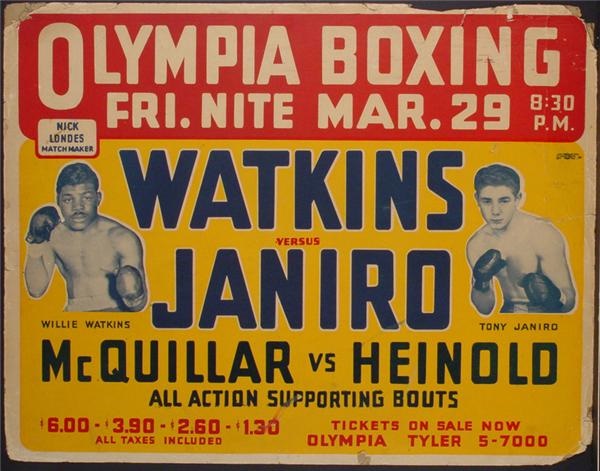 Muhammad Ali & Boxing - 1946 Janiro-Watkins Olympia Boxing Site Poster