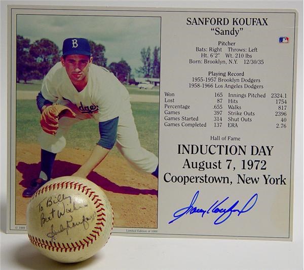 Ernie Davis - Vintage Sandy Koufax Baseball & Autographed Cooperstown Paper