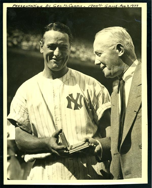 Baseball Photographs - 1937 Lou Gehrig and George M. Cohan Photo