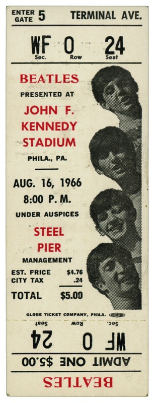 The Beatles - Aug. 16, 1966 The Beatles JFK Stadium Ticket