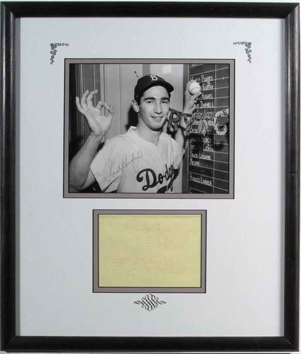 Dodgers - Sandy Koufax Vintage Rookie Signed Wire Photo