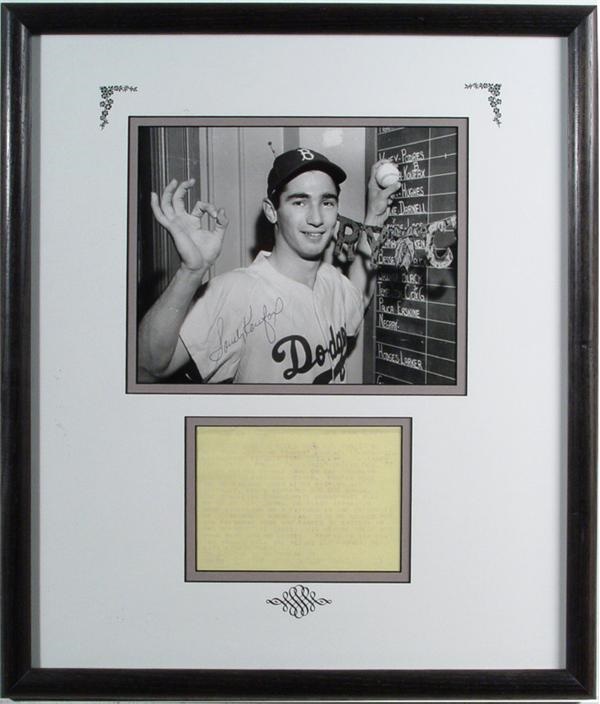 Sandy Koufax Vintage Rookie Signed Wire Photo